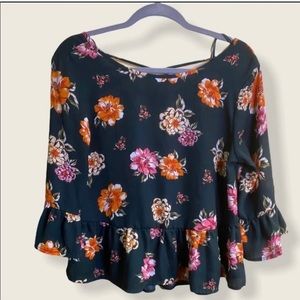 One clothing green floral blouse